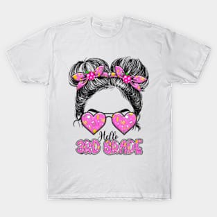 Kids Hello Third Grade Messy Bun Girls 3rd Grade Back To School T-Shirt